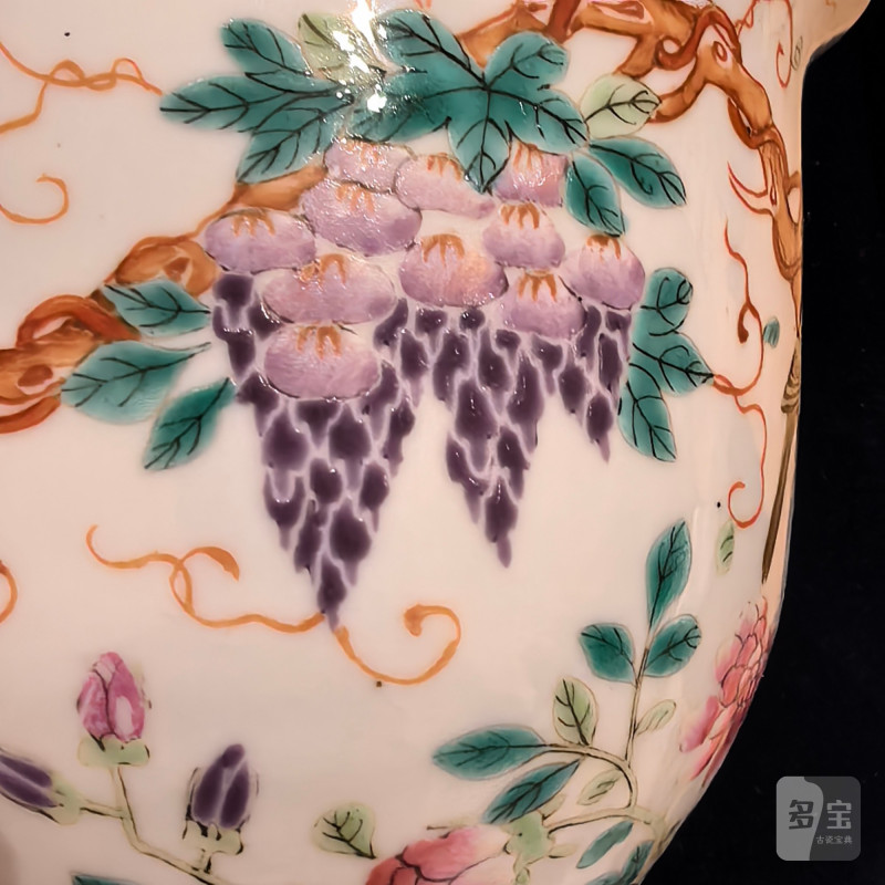 清晚期 粉彩花鸟葡萄纹花盆 - 图15